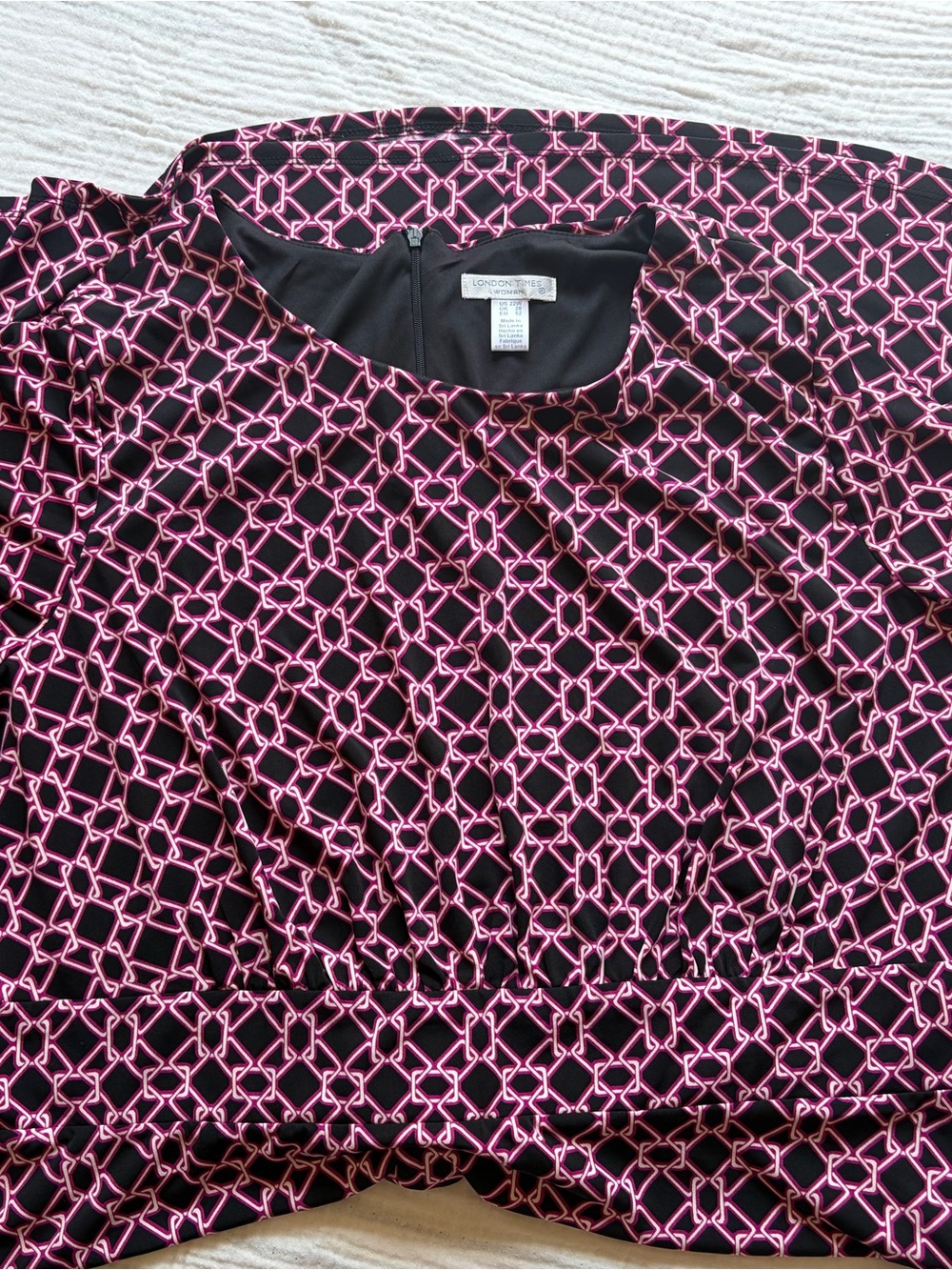 London Times Black and Pink Geometric Midi Dress Size 22W